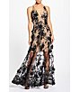 Color:Black/Nude - Image 1 - Sidney 3D Floral Plunging V-Neck Sleeveless Maxi Dress