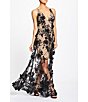 Color:Black/Nude - Image 3 - Sidney 3D Floral Plunging V-Neck Sleeveless Maxi Dress