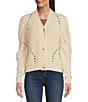 Color:Ivory - Image 1 - Emie Balloon Sleeve Button V-Neck Front Cardigan