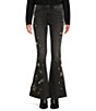 Color:Black - Image 1 - Stretch Gold Shooting Star Embroidered Farrah Flare Jeans