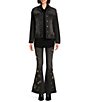 Color:Black - Image 3 - Stretch Gold Shooting Star Embroidered Farrah Flare Jeans