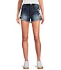 Color:Dark Wash - Image 1 - X Daisy Embroidered Detail Frayed Hem Daydream Shorts