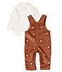 Color:Brown - Image 2 - Edgehill Collection Baby Boys 3-24 Months Long-Sleeve Collared Top & Reindeer Corduroy Overall Set