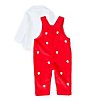 Color:Red - Image 2 - Edgehill Collection Baby Boys 3-24 Months Long-Sleeve Collared Top & Santa Corduroy Overall Set