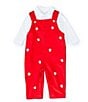 Color:Red - Image 3 - Edgehill Collection Baby Boys 3-24 Months Long-Sleeve Collared Top & Santa Corduroy Overall Set