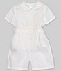 Color:White - Image 1 - Little Boy 2T-4T Peter Pan Collar Short Sleeve Heirloom Christening Top & Shorts Set