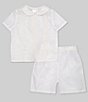 Color:White - Image 2 - Little Boy 2T-4T Peter Pan Collar Short Sleeve Heirloom Christening Top & Shorts Set