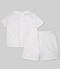 Color:White - Image 3 - Little Boy 2T-4T Peter Pan Collar Short Sleeve Heirloom Christening Top & Shorts Set