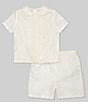 Color:Ivory - Image 2 - Little Boy 2T-4T Peter Pan Collar Short Sleeve Heirloom Christening Top & Shorts Set