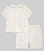 Color:Ivory - Image 3 - Little Boy 2T-4T Peter Pan Collar Short Sleeve Heirloom Christening Top & Shorts Set