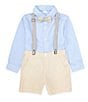 Color:Blue - Image 1 - Little Boy 2T-7 Button Down Shirt, Shorts, Suspenders and Bow Tie Set