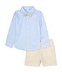 Color:Blue - Image 2 - Little Boy 2T-7 Button Down Shirt, Shorts, Suspenders and Bow Tie Set