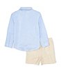Color:Blue - Image 3 - Little Boy 2T-7 Button Down Shirt, Shorts, Suspenders and Bow Tie Set