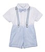Color:White - Image 1 - Little Boy 2T-7 Button Down Shirt, Shorts, Suspenders and Bow Tie Set