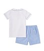 Color:Blue/White - Image 2 - Little Boys 2T-7 Short Sleeve Piping Knit Top & Gingham Shorts Set