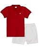 Color:Red - Image 1 - Little Boys 2T-7 Short Sleeve Pique Top & Shorts Set