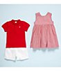 Color:Red - Image 3 - Little Boys 2T-7 Short Sleeve Pique Top & Shorts Set