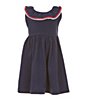 Color:Navy - Image 1 - Little Girls 2T-6X Americana Ruffle Ric Rac Pique Dress