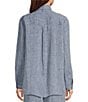 Color:Chambray - Image 2 - Chambray Yarn Dyed Organic Linen Point Collar Long Sleeve Button-Front Shirt