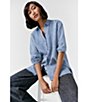 Color:Chambray - Image 5 - Chambray Yarn Dyed Organic Linen Point Collar Long Sleeve Button-Front Shirt