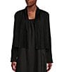 Color:Black - Image 1 - Crinkle Crushed Silk High Neck Long Sleeve Crop Length Jacket