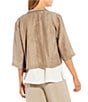 Color:Briar - Image 2 - Crinkle Shimmer Stand Notch Collar 3/4 Sleeve Open-Front Jacket