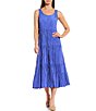 Color:Blue Star - Image 1 - Crinkle Silk Scoop Neck Sleeveless A-Line Tiered Midi Dress