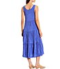 Color:Blue Star - Image 2 - Crinkle Silk Scoop Neck Sleeveless A-Line Tiered Midi Dress