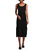 Color:Black - Image 1 - Crushed Silk Scoop Neck Sleeveless Slip Midi Dress