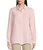 Color:Crystal Pink - Image 1 - Dyed Handkerchief Linen Point Collar Long Sleeve Button-Front Shirt