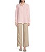Color:Crystal Pink - Image 3 - Dyed Handkerchief Linen Point Collar Long Sleeve Button-Front Shirt