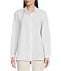 Color:White - Image 1 - Organic Cotton Poplin Point Collar Long Sleeve High-Low Hem Button-Front Shirt