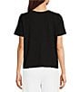 Color:Black - Image 2 - Organic Cotton Slubby Jersey Knit V-Neck Short Sleeve Tee Shirt