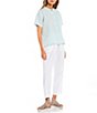Color:Clearwater - Image 3 - Organic Linen Banded Collar Short Sleeve Top