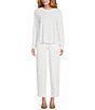 Color:White - Image 3 - Organic Linen Jersey Knit Crew Neck Long Sleeve Tee Shirt