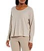 Color:Natural White - Image 1 - Organic Linen Jersey Knit Round Neck Long Sleeve Box Top