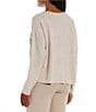 Color:Natural White - Image 4 - Organic Linen Jersey Knit Round Neck Long Sleeve Box Top