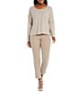 Color:Natural White - Image 5 - Organic Linen Jersey Knit Round Neck Long Sleeve Box Top
