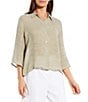 Color:Natural/White - Image 1 - Organic Linen Strata Point Collar 3/4 Sleeve Button Front Shirt