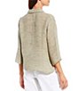 Color:Natural/White - Image 2 - Organic Linen Strata Point Collar 3/4 Sleeve Button Front Shirt