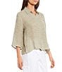 Color:Natural/White - Image 4 - Organic Linen Strata Point Collar 3/4 Sleeve Button Front Shirt