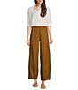 Color:Bronze - Image 3 - Organic Linen Elastic Waist Relaxed Wide-Leg Pocketed Ankle Pants