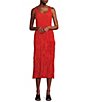 Color:Flame - Image 1 - Petite Size Crinkle Silk Scoop Neck Sleeveless A-Line Tiered Midi Dress