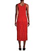 Color:Flame - Image 2 - Petite Size Crinkle Silk Scoop Neck Sleeveless A-Line Tiered Midi Dress