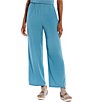 Color:River - Image 1 - Petite Size Silk Georgette Crepe Elastic Waisted Wide-Leg Pull-On Ankle Pants