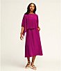 Color:Rhapsody - Image 5 - Petite Size Silk Georgette Crepe Scoop Neck Sleeveless Pocketed Shift Midi Dress
