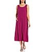 Color:Rhapsody - Image 1 - Petite Size Silk Georgette Crepe Scoop Neck Sleeveless Pocketed Shift Midi Dress