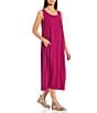 Color:Rhapsody - Image 3 - Petite Size Silk Georgette Crepe Scoop Neck Sleeveless Pocketed Shift Midi Dress