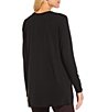 Color:Black - Image 2 - Petite Size Tencel Jersey Long Sleeve Side Slit Crew Neck Tunic