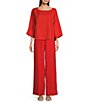 Color:Flame - Image 3 - Pleated Linen Wide-Leg Pull-On Pants